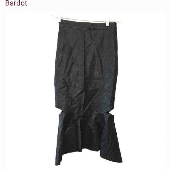 Bardot Women’s Black Faux Leather Zip Cut Outs Midi Milano Skirt Size 4/XS - Picture 2 of 8